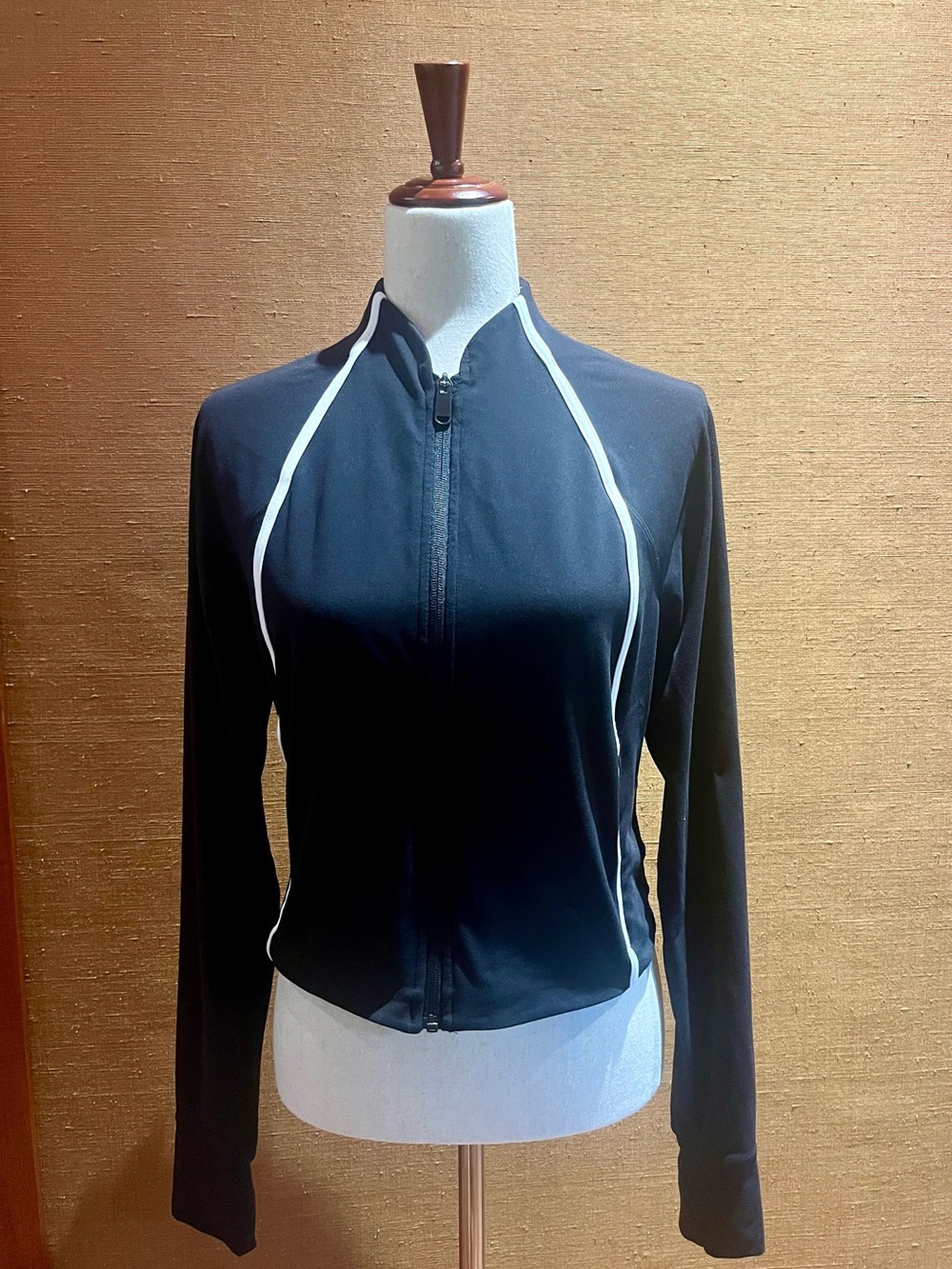 Athleta Black Zip-Up Fitted Track Jacket